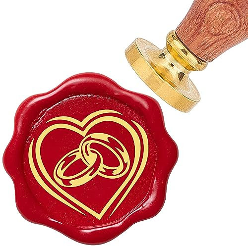 craspire Herz-Wachssiegelstempel, 25 mm Ring-Siegelwachsstempel, Retro-Palisandergriff, Abnehmbarer Messingkopf Für Hochzeitseinladungen, Umschläge, Halloween, Weihnachten, Erntedankfest