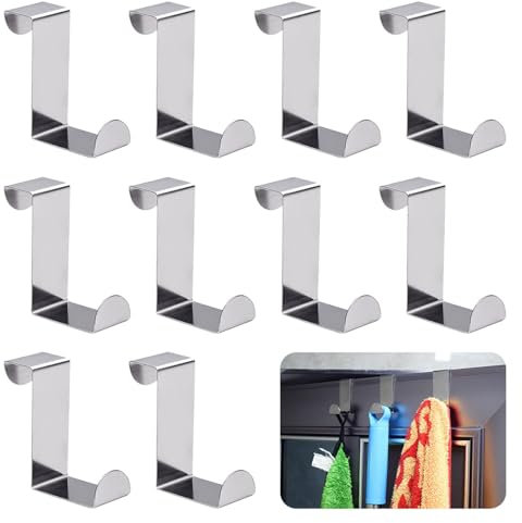 FDKJOK Over The Door Hooks Set of 10, Coat Hooks, Single Hooks Hanger Stainless Steel for Hanging Towel Coats Clothes Hats Bags Bathroom(Silver)