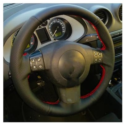 Lenkrad Aufkleber Für Seat Für Ibiza 6L Für Leon 2007 2008 DIY Handgenähte Schwarze Weiche Leder-Autolenkradabdeckung (Color : Red Thread)