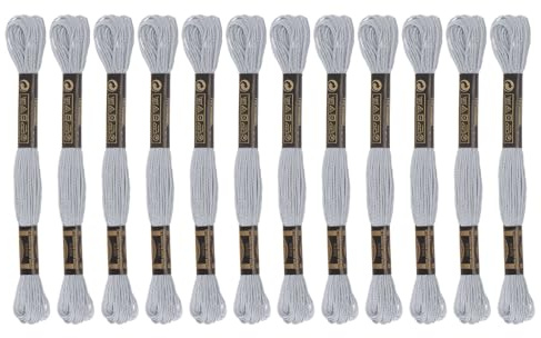 sourcing map 12 Stränge Stickgarn à 8m Lang Baumwolle Thread für Stickprojekte Armbänder Basteln Embroidery Kreuzstich Häkeln (Hellgrau)