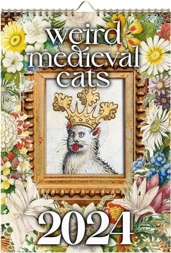 YJWZ Weird Mittelalterliche Katzen Kalender 2024 Seltsamer Cats Calendar Retro Ugly Cats Renaissance Kunst Wandkalender,Dekorative Lustige Wandkunst, Geschenk for Katzenliebhaber