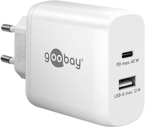 Goobay 65412 Double Chargeur 45 W/USB-C & USB-A Chargeur Rapide Power Delivery/Bloc d'alimentation de Charge avec 2 Ports USB/Chargeur pour téléphone Portable, iPad, Tablette, etc.
