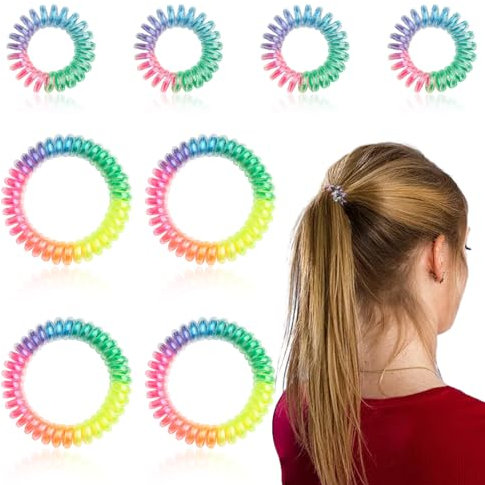 Mmgoqqt Bunt Magic Rainbow Haargummis, Spiral Elastische Haargummis, elefonschnur Haarbänder, Nahtlos schmerzfreie Spule, Pferdeschwanzhalter für Frauen und Mädchen dickes Haar