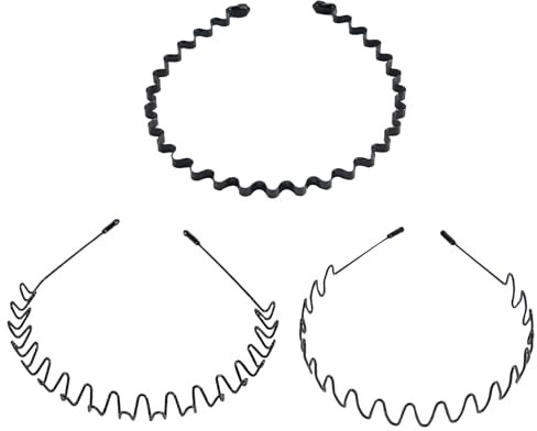 3 pièces de métal bande de cheveux, vague bande de cheveux hommes femmes avec des dents antidérapantes, noir antidérapant élastique mode bande de cheveux accessoires de coiffure pour le sport, fitness