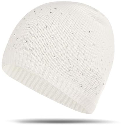 Strickmütze Damen Beanie Mütze mit Strass Slouch Jersey Mütze Fraun Elastisch Weich Bequem Strickmützen 2024 Frühjahr Sommer Glitzer Damenmütze