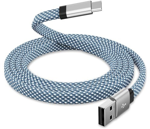 Magtame USB C Cable, 3.3ft Magnetic USB A to USB C Cable, Coiled USB C Charger Cable, Flat Type Fast Charging Charging Cord Compatible with Samsung for USB C Device for Pad, Blue