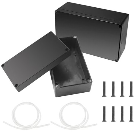 OMIGA 2 Pezzi Scatola Derivazione IP65 Scatola Derivazione Stagna Plastica ABS Scatola di Connessione Elettrica per Strumenti Alimentatori Progetti Elettronica (Nero/158 x 90 x 60 mm)