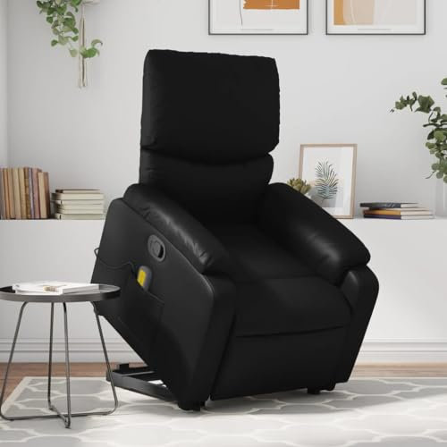 Homgoday Massagefåtölj med uppresningshjälp, relaxfåtölj, TV-fåtölj med liggfunktion, vilstol, solstol, TV-fåtölj, för vardagsrum, svart, konstläder