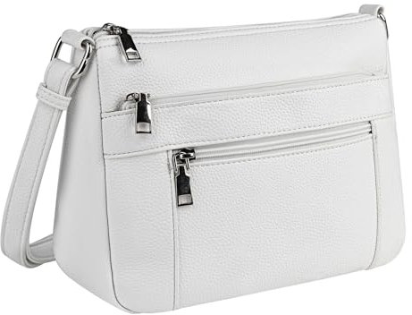 letech+ Umhängetasche Damen Mittelgroß Handtasche mittelgross Damen Schultertaschen Für Damen Leder PU Crossbody Bag Mehrere Fächertaschen für Einkaufen,Reisen Weiß