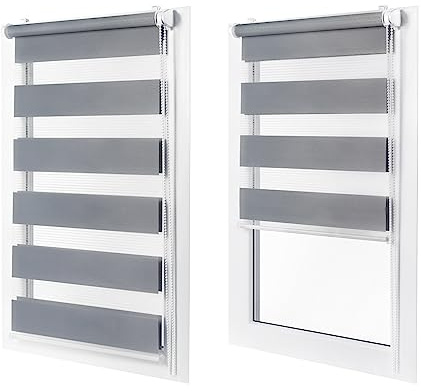 Doppelrollo ohne Bohren – Sichtschutz und Sonnenschutz, Klemmfix – Grau, 50 cm breit (Stoffbreite) x 150 cm hoch (Fensterhöhe) – Duo Rollo für Fenster/Tür, lichtdurchlässig/verdunkelnd