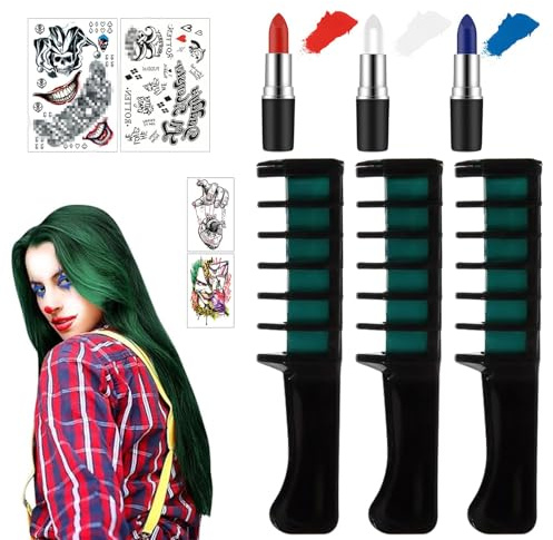 DOWNDRIFT Haarkreide,Grün Haarkreide Haarkreide Kamm Temporäre Haarfarbe Kamm,Kamm Grüne Haarfarbe für Kinder Mädchen Frauen,Halloween Make Up Temporäre Haarfarbe Grün für Halloween,Cosplay,Party