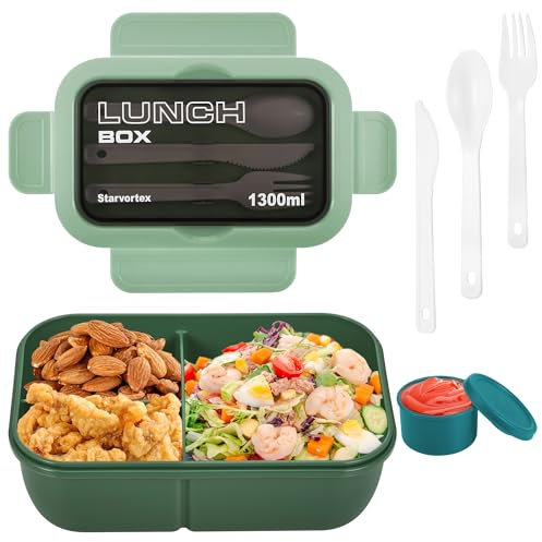 Starvortex Porta Pranzo, Materiale di Alta Qualità Lunch Box, Portatile Bento Box, Durevole Schiscetta Pranzo, A Prova di Perdite Porta Pranzo Ermetico, Porta Pranzo da Ufficio Posate & padella(Verde)