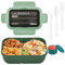 Starvortex Lunch Box con 3 Compartimentos, 1300ml Resistencia Calor Bento Box, Sin BPA Lunch Box Kids Portátil, Fiambrera Infantil Compartimentos Estanca, Fiambrera con Cubiertos y Salsera (Verde)