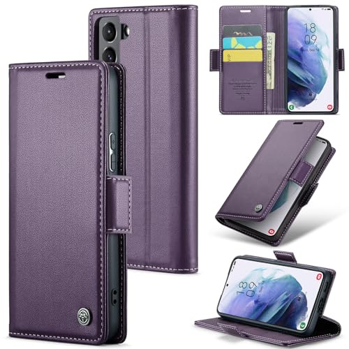 Rerzoiro Case for Samsung Galaxy S21 Wallet Case, RFID Blocking PU Leather Flip Folio Cover Card Holder Kickstand Shockproof Phone Case Compatible with Samsung Galaxy S21, Purple