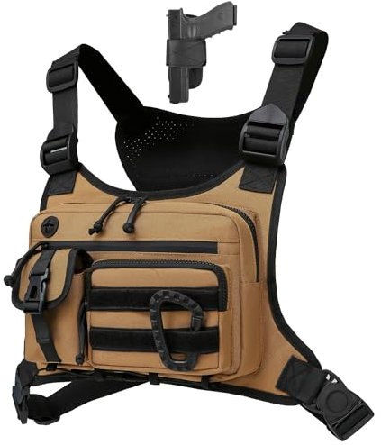 FTCYCRU Outdoor Sports Chest Bag for Men and Women, Lightweight Waterproof Running Bag, Adjustable Anti-Theft EDC Travel Chest Rig for Running, Hiking, Cycling, Workouts (Style2Khaki)