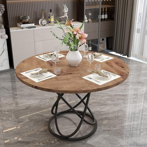 GOLDFAN Esstisch aus Holz, 120 cm, runder Esstisch für 6-8 Personen, rustikaler großer Esstisch mit Metallbeinen für Esszimmer, Küche, Café (nur Tisch)
