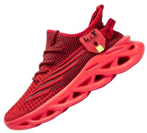 VGPSFN Herren Schuhe Laufschuhe Turnschuhe Sportschuhe Sneaker Freizeit Bequeme Tennis Fitness Fitnessstudio Schuhe Outdoor Leichte Männer Modisch Atmungsaktiv Mesh Rot 42