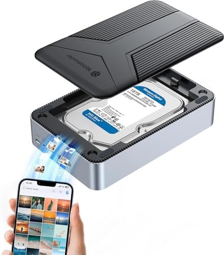 Yottamaster Networkable NAS Server, Private Cloud NAS Gehäuse für 3,5 Zoll SATA HDD/SSD, Netzwerkspeicher, Auto Backup, SDVN Verschlüsselung, Magnetischer Deckel(Ohne Festplatte)