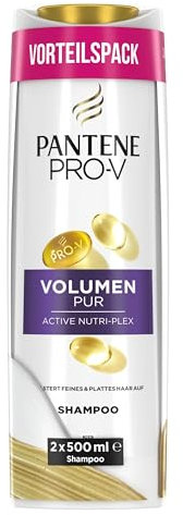 Pantene Pro-V Volumen Pur Shampoo Duo Pack, Pro-V Formel mit kräftigenden Lipiden und schützenden Antioxidantien, Für feines, plattes Haar, Sofortiges Volumen ohne zu Beschweren, 2x500ML