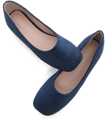 SAILING LU Flats for Women Comfortable Solid Color Soft Flats Square Toe Ballet Casual Work Shoes Dressy Slip-ons Loafers, D363-blue, 8.5 UK