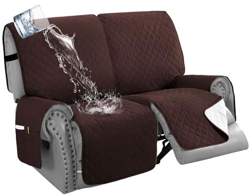 100% Wasserdicht Sesselschoner für Relaxsessel, rutschfest Sofabezug mit Armlehnen und Taschen, Waschbarer Liegestuhlschutz für Hunde, Haustiere, Kinder (Braun,2 Sitzer)
