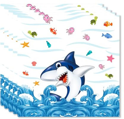 ParPix 20 Stück Hai Servietten Kindergeburtstag, 33x33cm Meerestiere Deko Servietten, Unterwasserwelt Papierservietten, Ozean Thema Party Servietten, Hai Party Papierservietten Geburtstag Babypartys
