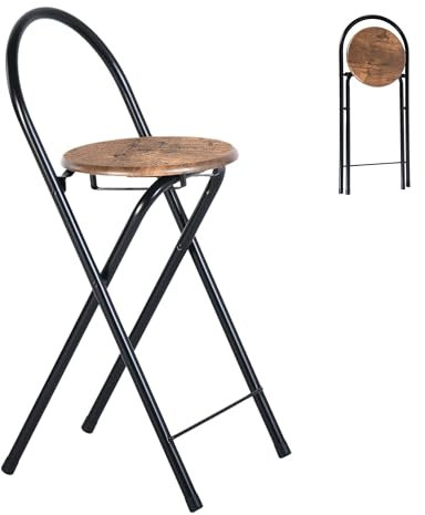Liink1Ga 1 Stück Barhocker Klappbar mit Lehne, Klapphocker Faltbar Barstühle Bar Hocker Klappbar Holz Stuhl Klappstuhl für Indoor Outdoor Küche Bars Bistro Camping/Sitz Braun Holz/Sitzhöhe 55CM
