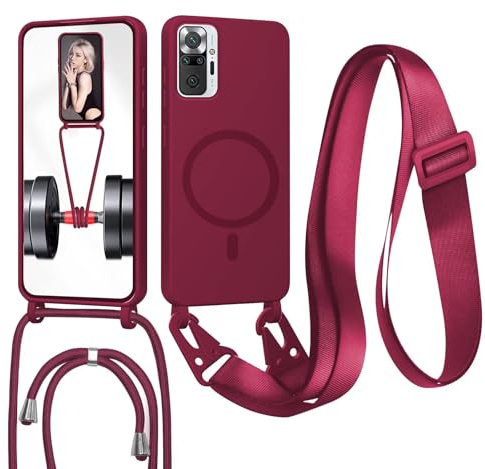 FERLAN Handykette mit Band für Xiaomi Redmi Note 10 Pro 4G Hülle, Lanyard (abnehmbar) Handyhülle Case mit justierbarer Schnur Abnehmbar Strap, Crossbody Schutzhülle zum Umhängen Kordel, Rot