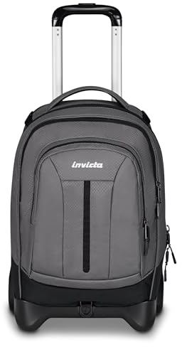 Invicta Trolley Scuola Plug Led, Grigio, 3 in 1, Zaino Doppio Scomparto Con Carrello Sganciabile, Tasca Per PC, Tasca Per Borraccia, 34 lt, Scuola Media e Superiore, Viaggio, Zaino Ragazza e Ragazzo
