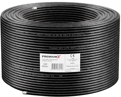 Premium X CAT 7 Outdoor Netzwerkkabel 100m – 10 Gbit/s Erdkabel Datenkabel Ethernetkabel LAN Kabel für Außen S/FTP AWG23/1 Verlegekabel - reines Kupfer - schwarz