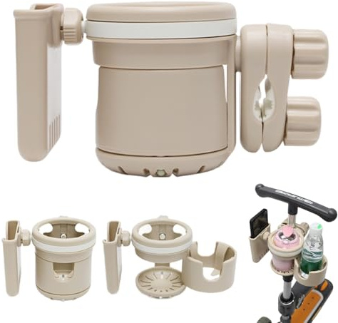 Stroller Cup Holder With Phone Mount, 3 In 1 360° Rotatable Cup Holder With Non Slip Double Head Clamp & Hollow Bottom, Removable Stroller Accessories For Parents, Accessories, Cu