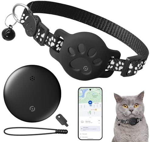 Cat Tracker, Cat Tracker Collar with Google Find My (Find Hub), No Monthly Fee & No SIM Needed (Android Only), Black Pet Tracker For Cats + Collar (7.5-12.6)