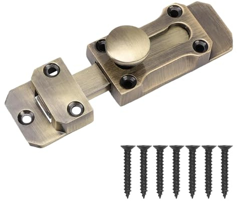 Sliding Door Bolt Lock Antique Zinc Alloy Latch Lock with Screws, Internal Security Latch Bolt Heavy Duty Door Locks Slide Door Bolts for Doors Windows Home Bathroom Garden