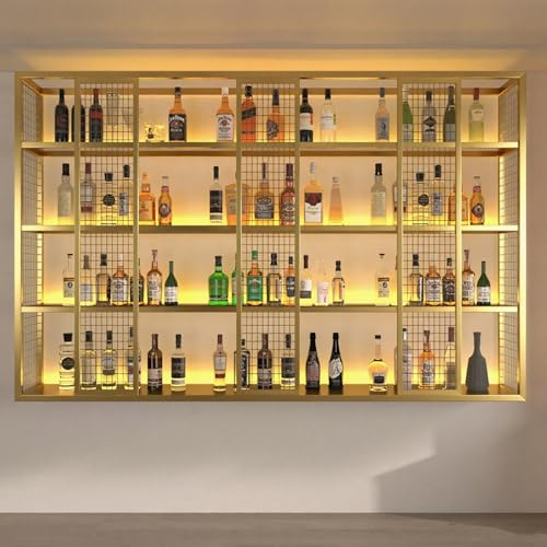 BYJSJY Étagère À Vin Murale,Noir,Porte-Bouteilles Mural,Casier À Vin en Fer Industriel,Porte Bouteille Mural,Range Bouteilles Vin for Cave À Vin,Bar,Cuisine(Gold,200cm(78.7in))
