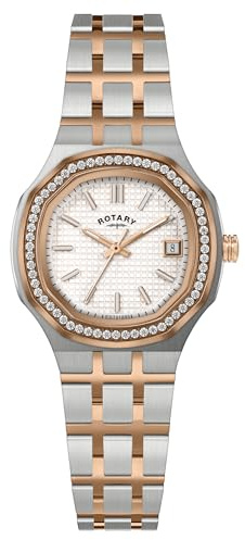 Rotary Ladies Brilliance White Dial Silver & Rose Gold Plated Stainless Steel Bracelet Watch