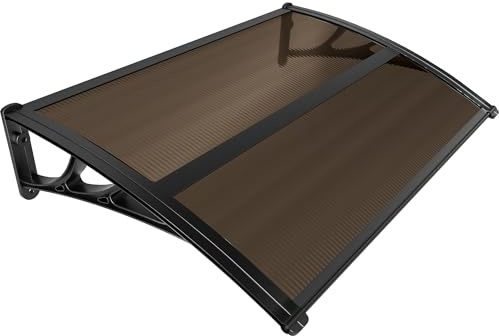 VOUNOT® Marquesinas Exterior para Puertas y Ventanas, 120 x 80 cm Tejadillo de Protección con Barra Central, Toldo Cubierta de Policarbonato en Jardín, Marrón