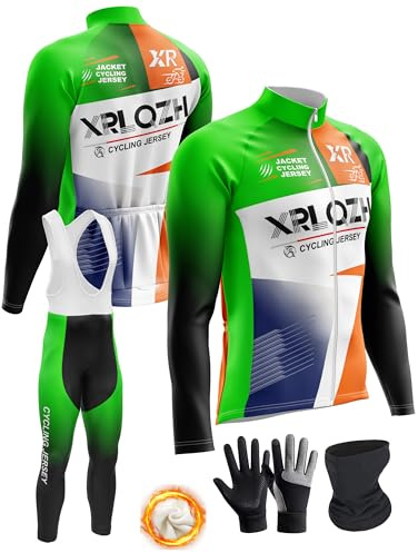 Radtrikot Herren 2026 New Langarm Jersey Set Winter mit 5D Sitzpolster Atmungsaktiv Schnell Trocknend Elastisch Anti-Rutsch Trikot+Trägerhose for Biking MTB Outdoor