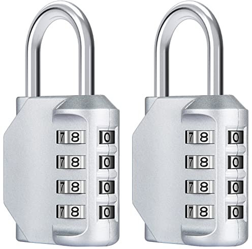 Diyife 2 Pack 4-Stelliges Zahlenschloss, Kombinationsschloss, Vorhängeschloss, Wetterfestes Metall & Plated Steel Combination Lock für Schule, Gym & Sports, Hasp Cabinet & Storage - Silber