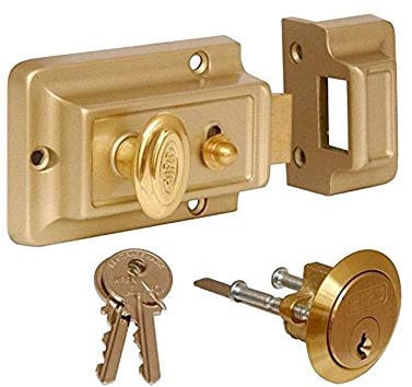 Unibos Rim Night Latch Silver Locking for Door Garden Gate Shed with Spare Keys