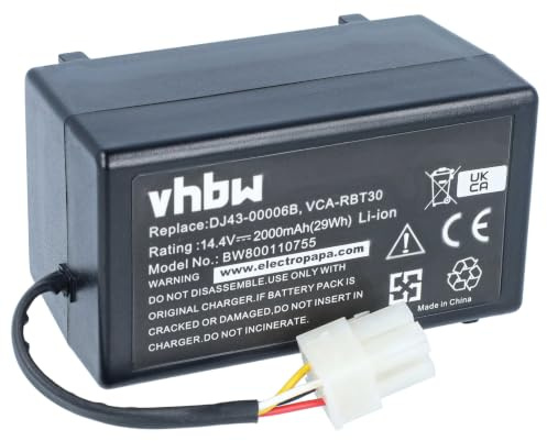 vhbw Akku kompatibel mit Samsung Navibot VCR8980 | SR8981, SR8950, SR8980, VCR8940, VCR8930 Staubsauger (2000 mAh, 14,4 V, Li-Ion)