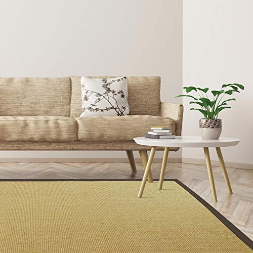 Floordirekt Premium Sisal-Teppich Amazonas | Natur | Mit verschiedenfarbigen Bordüren | 9 Größen | Wohnzimmerteppich, Naturfaserteppich (Cappuchino/Sahara, 80 x 150 cm)
