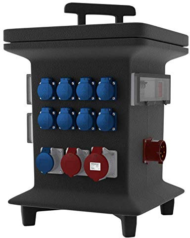 Event Stromverteiler KIB-S/FI 2x32A 2x16A 2xCamping 16x230V Schuko Anbaustecker 32A Mennekes Mobilverteiler mit Spannungsanzeiger Doktorvolt 0885