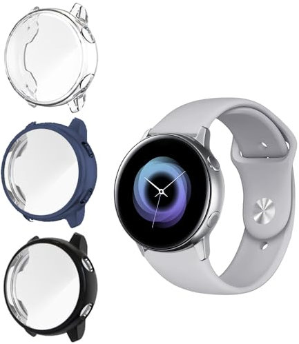 NEWZEROL Custodia Smartwatch 3 Packs per Samsung Galaxy Watch Active Custodia Protettiva Totale Heavy-Duty TPU HD per Samsung Galaxy Watch Active 40mm-Trasparente+Nero+Grigio