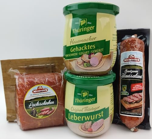 Wurstpaket Oberlausitz | Präsentkorb Edel Salami & geräucherter Schinken am Stück | Fresskorb Fleisch- & Wurstwaren mit Mettwurst und Leberwurst im Glas | verfügbar als Geschenkkorb
