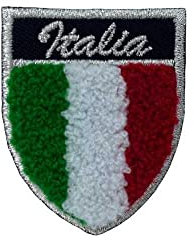 TOMASELLI MERCERIA Applicazione Toppa Patch Termoadesiva Tessuto Ricamo Lurex Argento Scudetto Bandiera Italia Spugna 5x4 Cm - 1