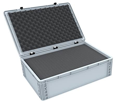 Feldherr ED 64/17 HG Eurobehälter/Euro Box mit Scharnierdeckel 600 x 400 x 185 mm inklusive Rasterschaumstoff