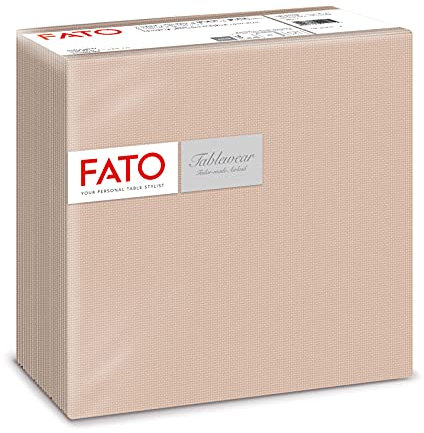FATO Trockene Papierservietten, Airlaid, Textileffekt, Packung mit 50 Servietten, Größe 40x40, 4-fach gefaltet, Dekorfarbe Cappuccino