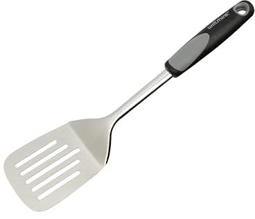Wiltshire Classic Slotted Turner, Stainless Steel, Flipping & Turning, Cooking Spatula, Fish Slice, Fish Slice, Anti-Slip Soft Touch Handle, 38x7x2cm, Black Grey & Silver
