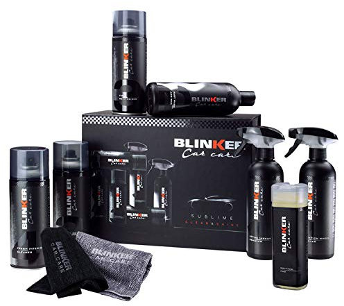 Blinker - Kit Limpieza Coche Pro - 10Pcs - Productos para el cuidado y limpieza interior y exterior del vehículo - Incluye limpiallantas, champú, abrillantador de interiores, renovador de neumáticos