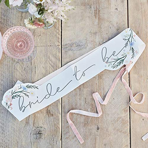 Schärpe BRIDE TO BE Boho weiß & rosa mit Blumen-Motiv Junggesellinnen-Abschied Hochzeit Hochzeits-Dekoration JGA Deko Zubehör & Accessoires Frauen Party Junggesellenabschied Braut - 1 Stück